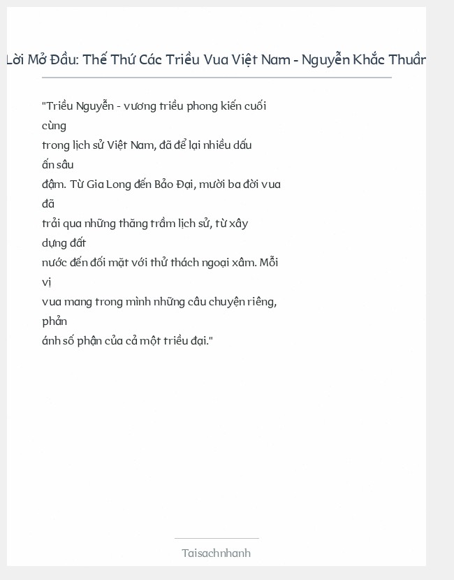 Trích đoạn Thế Thứ Các Triều Vua Việt Nam - Nguyễn Khắc Thuần