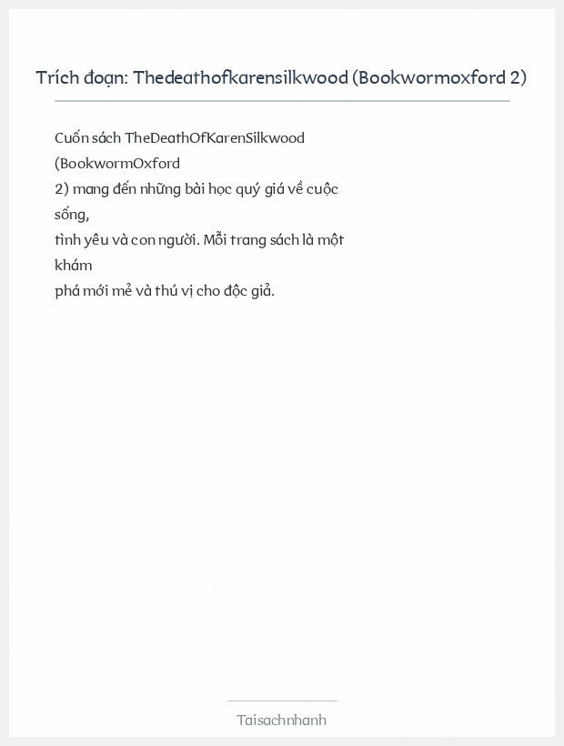 Trích đoạn Thedeathofkarensilkwood (Bookwormoxford 2)