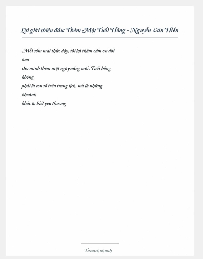 Trích đoạn Thêm Một Tuổi Hồng - Nguyễn Văn Hiền
