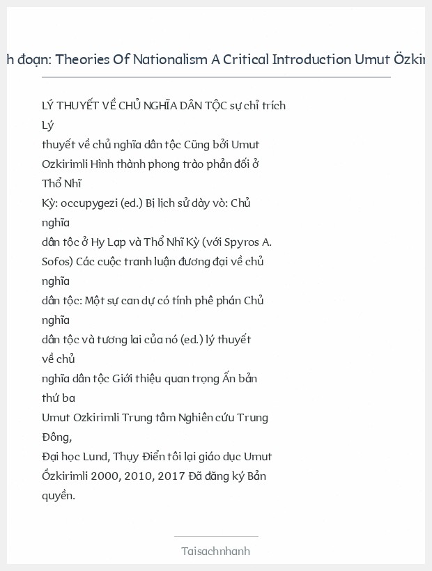Trích đoạn Theories Of Nationalism A Critical Introduction Umut Özkirimli