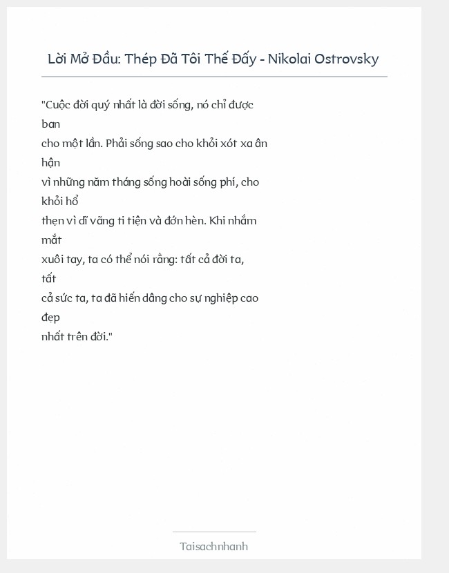 Trích đoạn Thép Đã Tôi Thế Đấy - Nikolai Ostrovsky