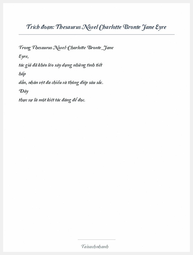 Trích đoạn Thesaurus Novel Charlotte Bronte Jane Eyre