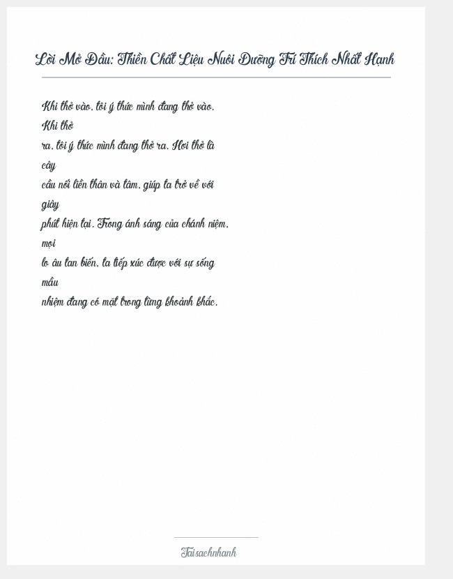 Trích đoạn Thiền Chất Liệu Nuôi Dưỡng Trí Thích Nhất Hạnh