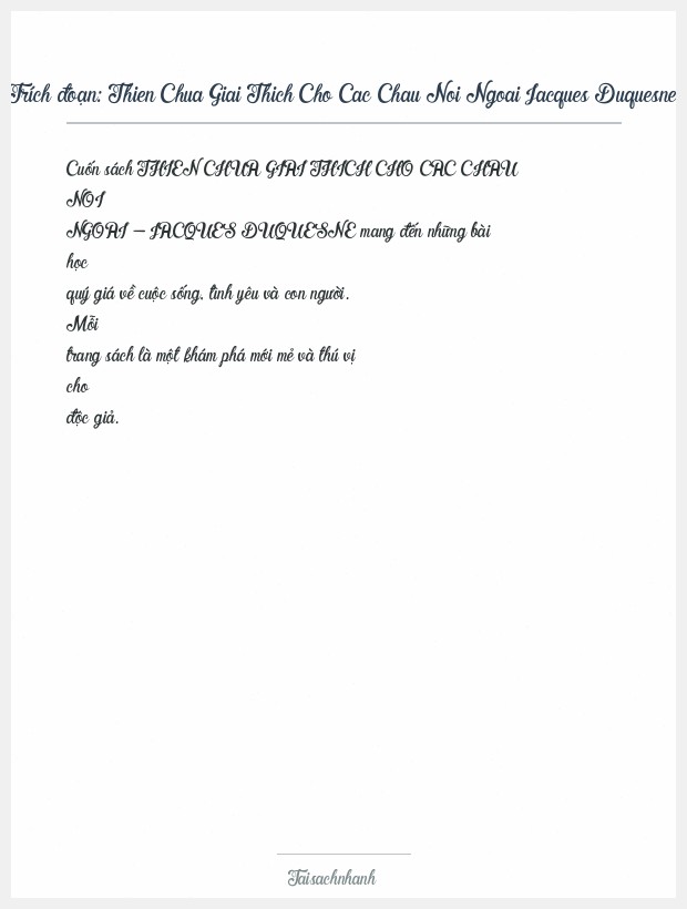 Trích đoạn Thien Chua Giai Thich Cho Cac Chau Noi Ngoai Jacques Duquesne