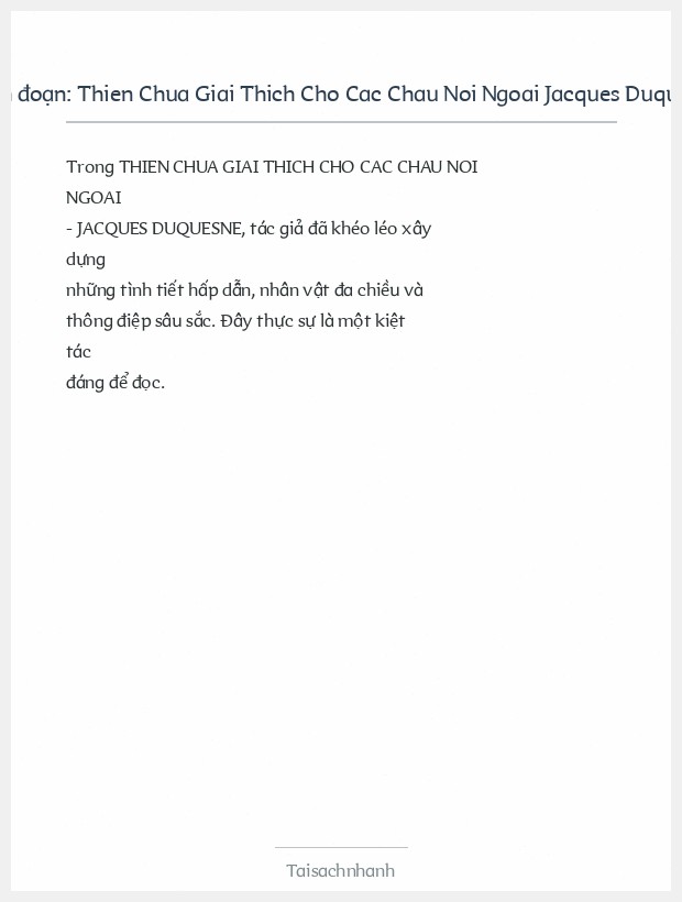 Trích đoạn Thien Chua Giai Thich Cho Cac Chau Noi Ngoai Jacques Duquesne