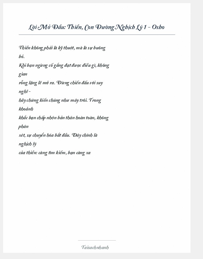 Trích đoạn Thiền, Con Đường Nghịch Lý 1 - Osho