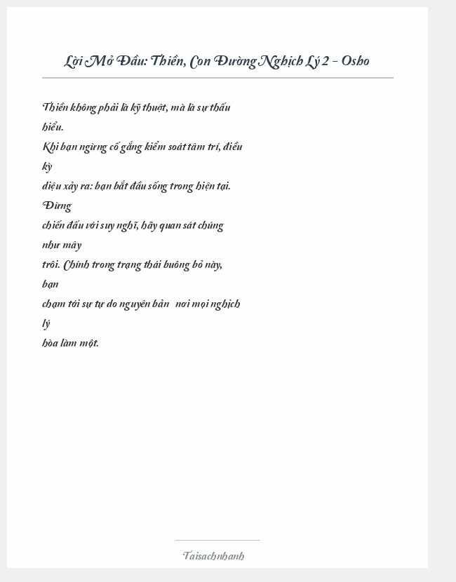 Trích đoạn Thiền, Con Đường Nghịch Lý 2 - Osho