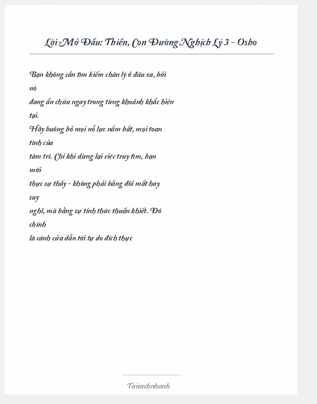 Trích đoạn Thiền, Con Đường Nghịch Lý 3 - Osho