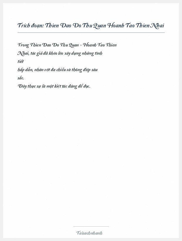 Trích đoạn Thien Dao Do Thu Quan Hoanh Tao Thien Nhai