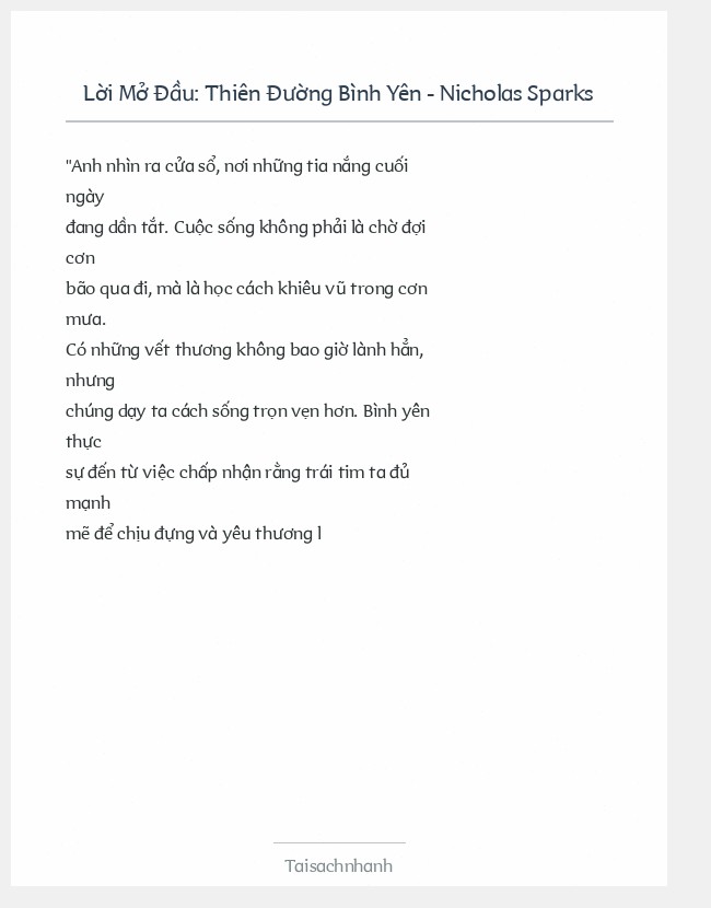 Trích đoạn Thiên Đường Bình Yên - Nicholas Sparks