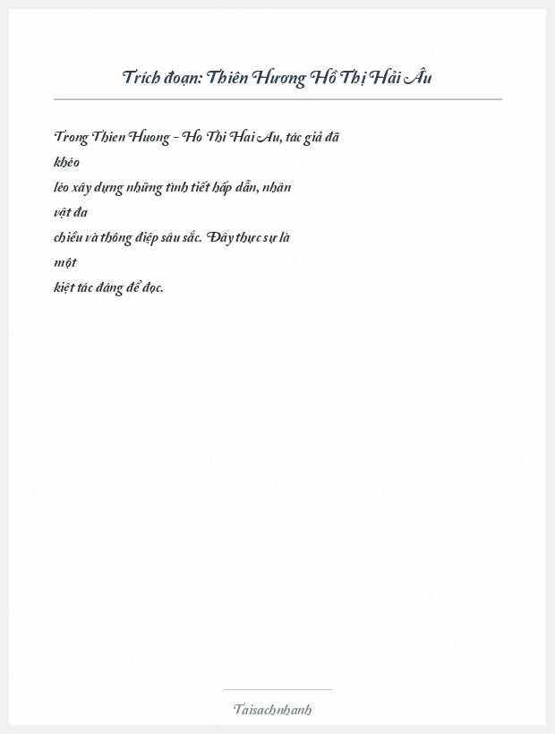 Trích đoạn Thiên Hương Hồ Thị Hải Âu