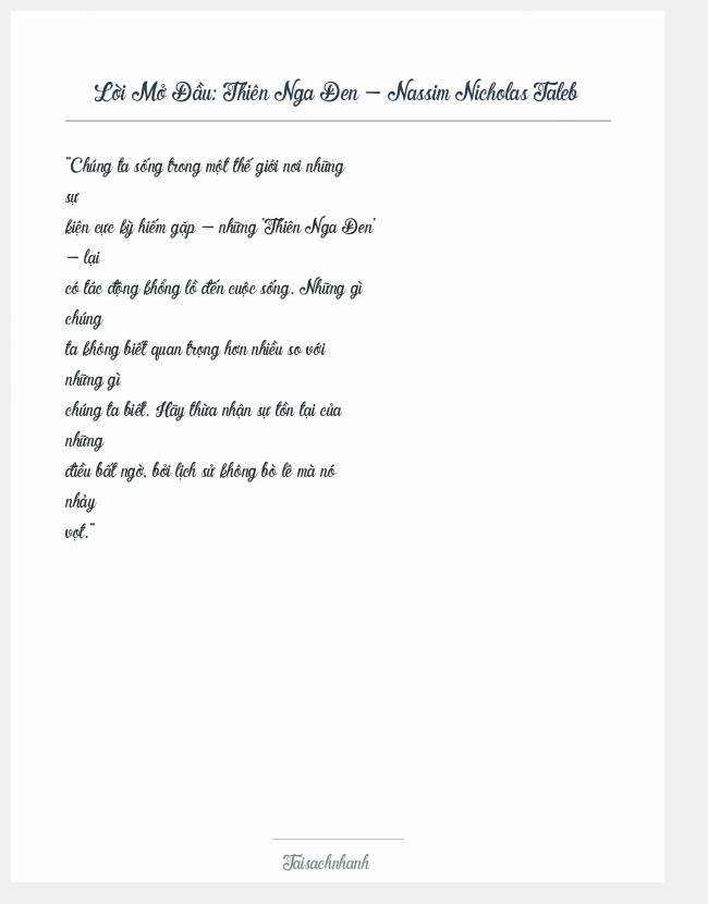 Trích đoạn Thiên Nga Đen - Nassim Nicholas Taleb