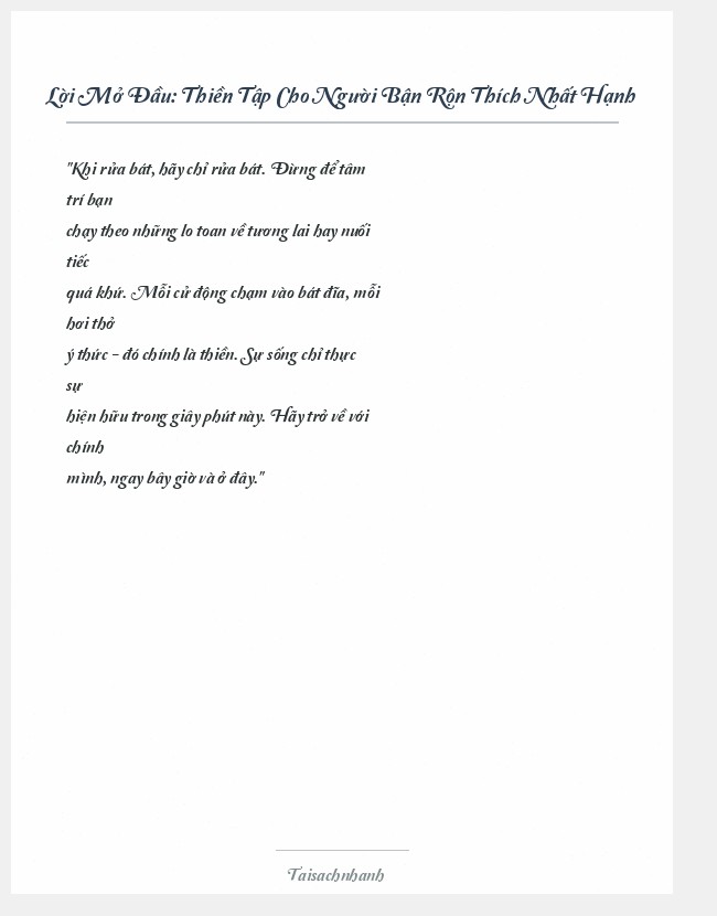 Trích đoạn Thiền Tập Cho Người Bận Rộn Thích Nhất Hạnh