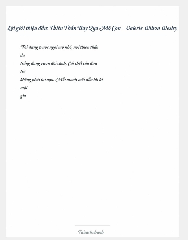 Trích đoạn Thiên Thần Bay Qua Mộ Con - Valerie Wilson Wesley