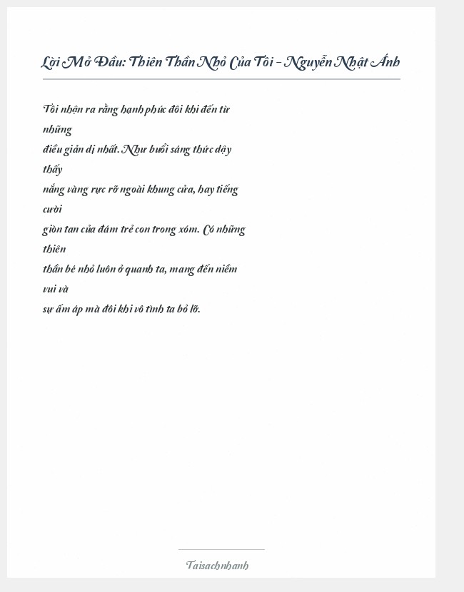 Trích đoạn Thiên Thần Nhỏ Của Tôi - Nguyễn Nhật Ánh