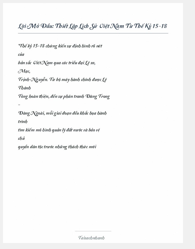 Trích đoạn Thiết Lập Lịch Sử Việt Nam Từ Thế Kỷ 15-18