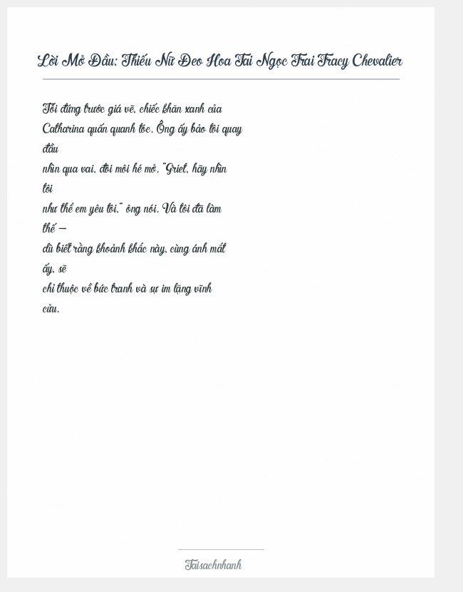 Trích đoạn Thiếu Nữ Đeo Hoa Tai Ngọc Trai Tracy Chevalier