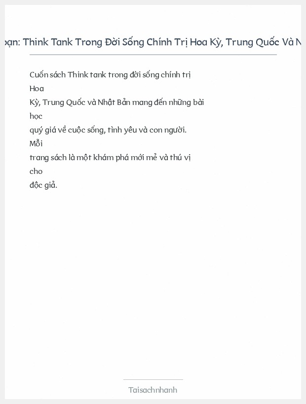 Trích đoạn Think Tank Trong Đời Sống Chính Trị Hoa Kỳ, Trung Quốc Và Nhật Bản