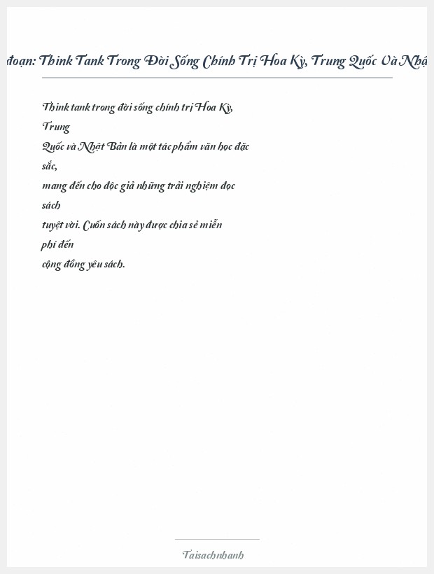 Trích đoạn Think Tank Trong Đời Sống Chính Trị Hoa Kỳ, Trung Quốc Và Nhật Bản