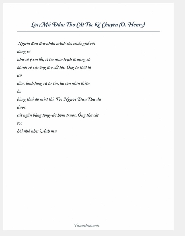Trích đoạn Thợ Cắt Tóc Kể Chuyện (O. Henry)