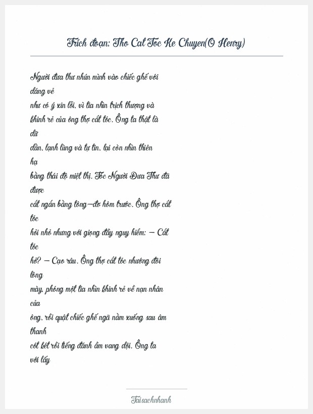 Trích đoạn Tho Cat Toc Ke Chuyen(O Henry)