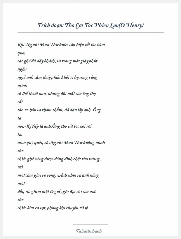 Trích đoạn Tho Cat Toc Phieu Luu(O Henry)