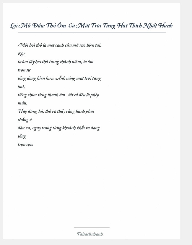 Trích đoạn Thở Ôm Và Mặt Trời Từng Hạt Thích Nhất Hạnh