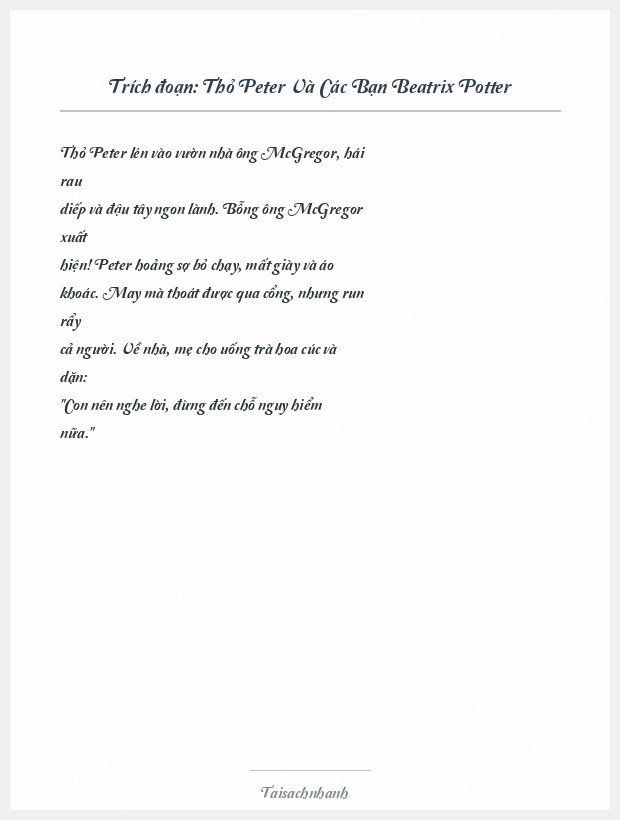 Trích đoạn Thỏ Peter Và Các Bạn Beatrix Potter