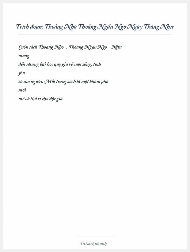 Trích đoạn Thoảng Nhớ Thoảng Ngẩn Ngơ Ngày Tháng Như