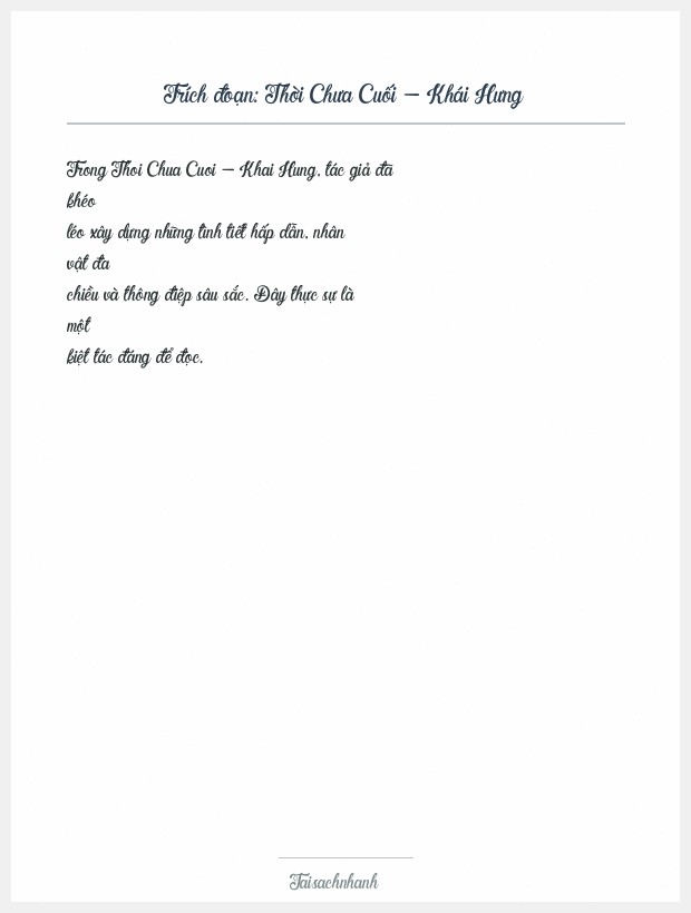 Trích đoạn Thời Chưa Cuối - Khái Hưng