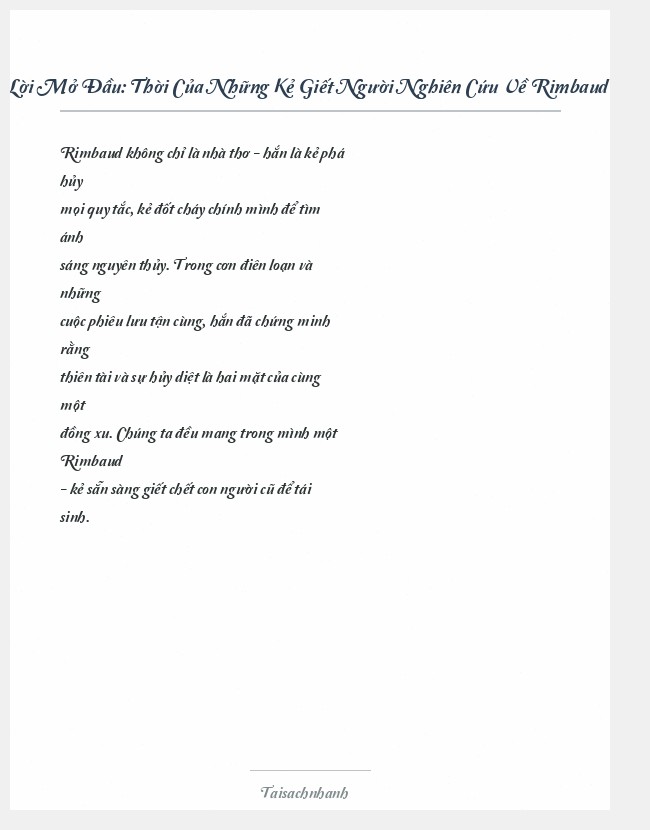 Trích đoạn Thời Của Những Kẻ Giết Người Nghiên Cứu Về Rimbaud