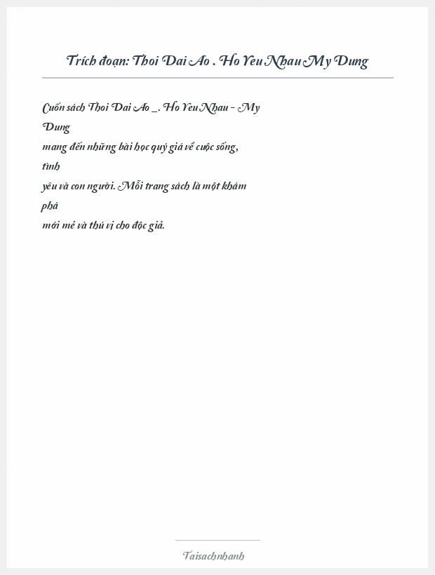 Trích đoạn Thoi Dai Ao . Ho Yeu Nhau My Dung
