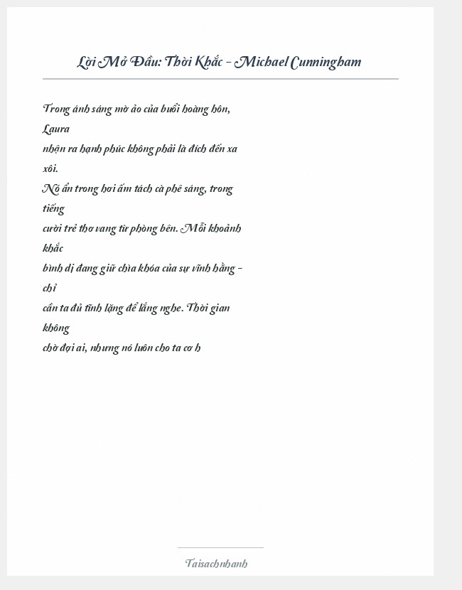 Trích đoạn Thời Khắc - Michael Cunningham