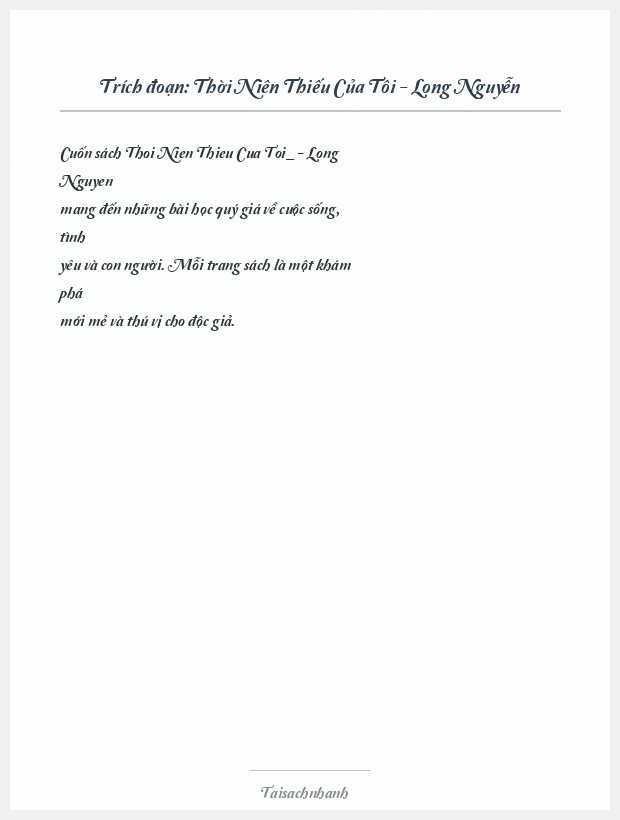 Trích đoạn Thời Niên Thiếu Của Tôi - Long Nguyễn