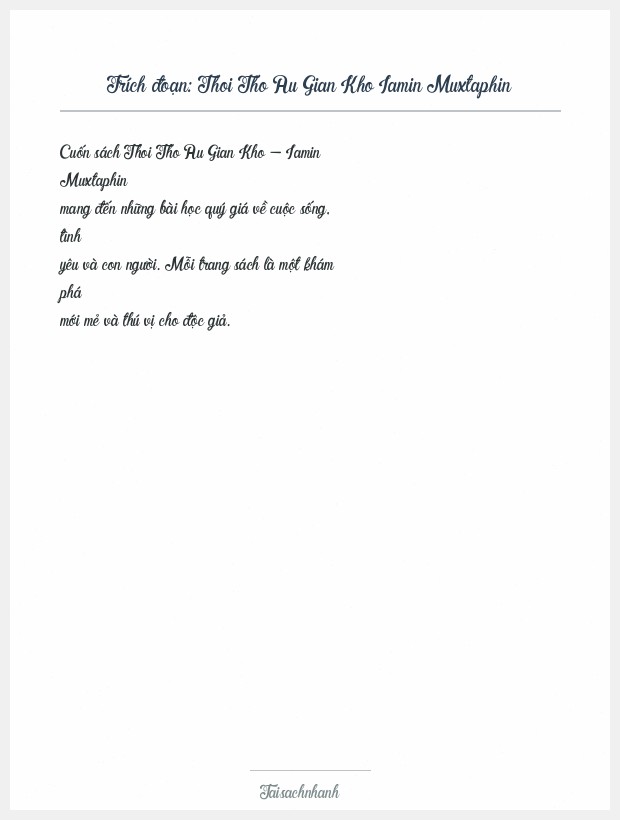 Trích đoạn Thoi Tho Au Gian Kho Iamin Muxtaphin