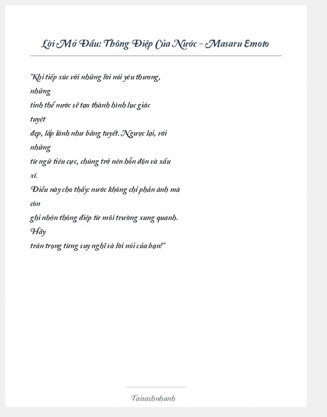 Trích đoạn Thông Điệp Của Nước - Masaru Emoto