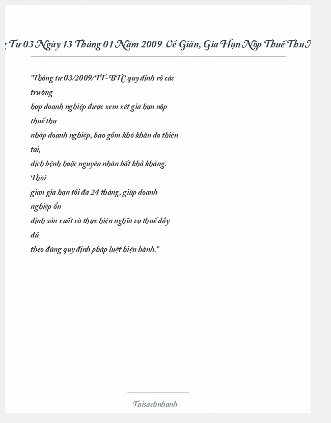 Trích đoạn Thông Tư 03 Ngày 13 Tháng 01 Năm 2009 Về Giãn, Gia Hạn Nộp Thuế Thu Nhập Doanh Nghiệp