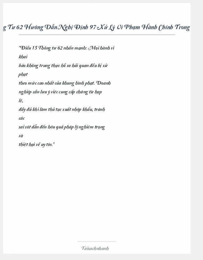 Trích đoạn Thông Tư 62 Hướng Dẫn Nghị Định 97 Xử Lý Vi Phạm Hành Chính Trong Lĩnh Vực Hải Quan