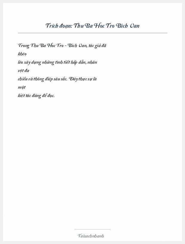 Trích đoạn Thu Ba Hoc Tro Bich Van