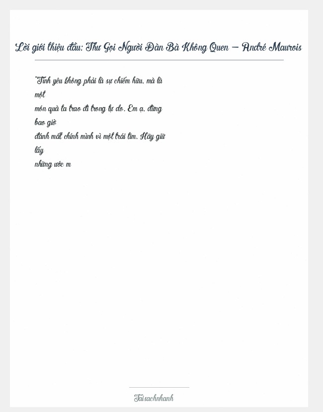 Trích đoạn Thư Gọi Người Đàn Bà Không Quen - André Maurois