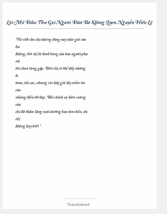 Trích đoạn Thư Gọi Người Đàn Bà Không Quen Nguyễn Hiến Lê