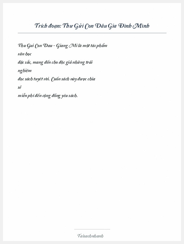 Trích đoạn Thư Gửi Con Dâu Gia Đình Mình