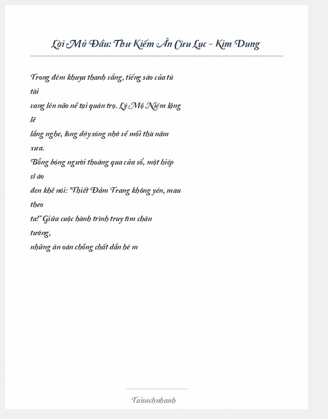 Trích đoạn Thư Kiếm Ân Cừu Lục - Kim Dung