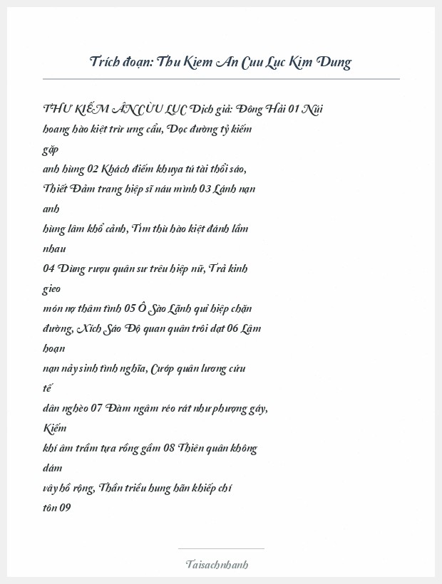 Trích đoạn Thu Kiem An Cuu Luc Kim Dung