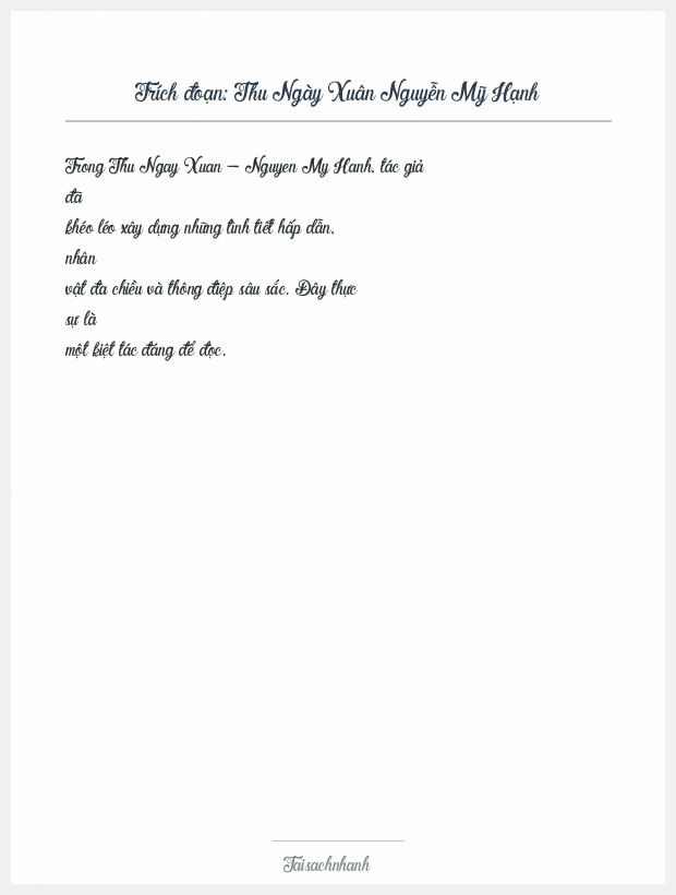 Trích đoạn Thu Ngày Xuân Nguyễn Mỹ Hạnh