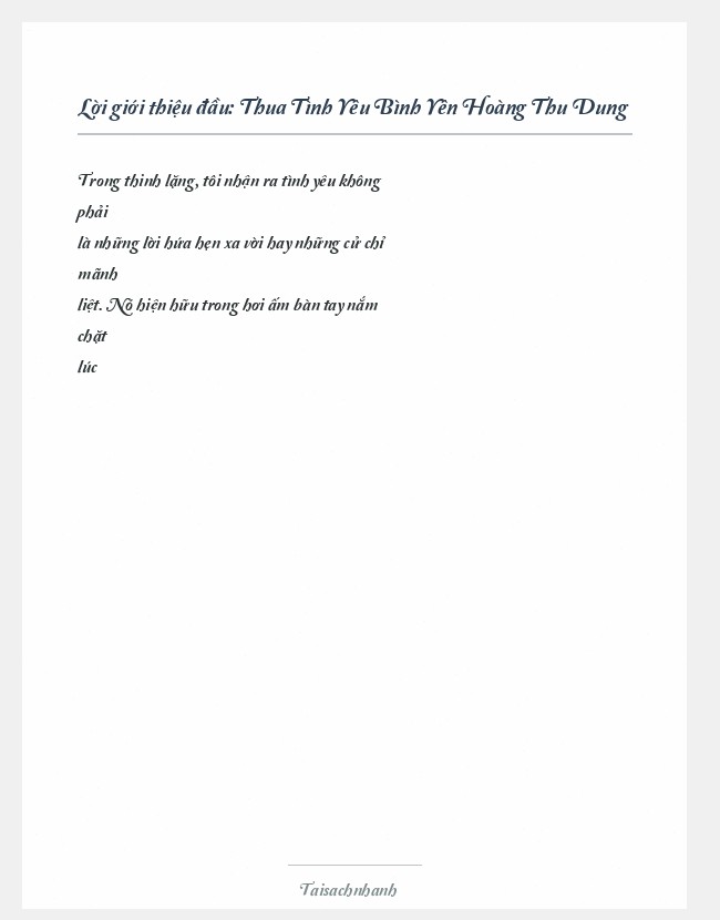 Trích đoạn Thua Tình Yêu Bình Yên Hoàng Thu Dung