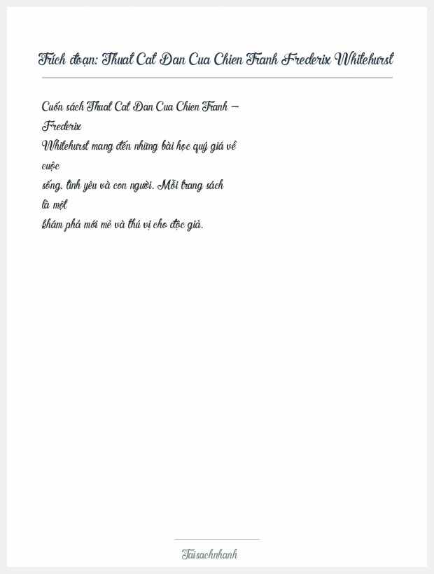 Trích đoạn Thuat Cat Dan Cua Chien Tranh Frederix Whitehurst