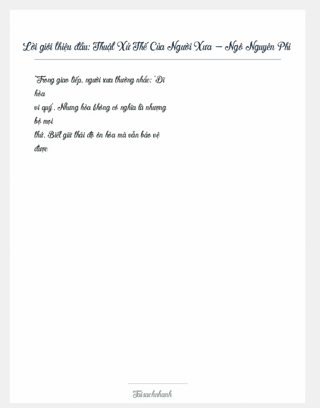 Trích đoạn Thuật Xử Thế Của Người Xưa - Ngô Nguyên Phi