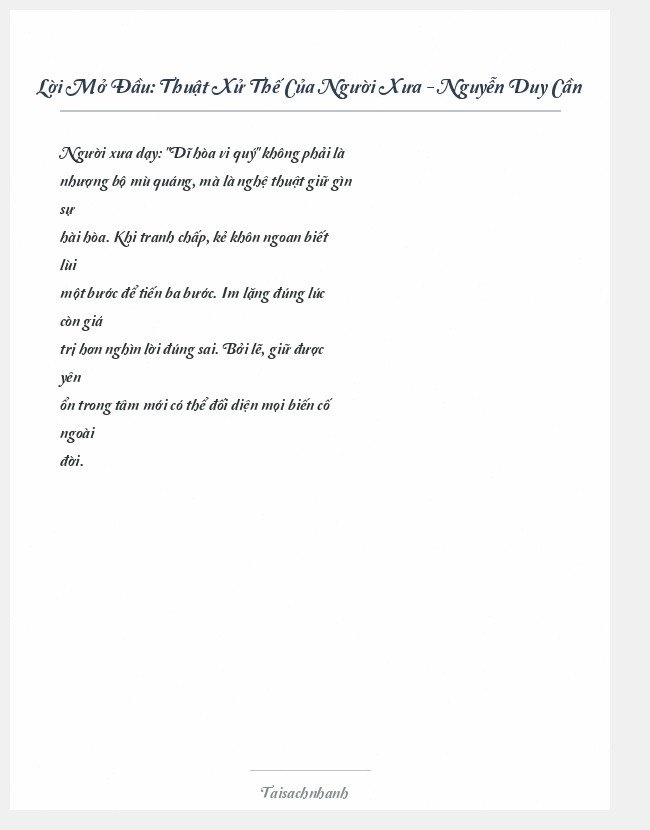 Trích đoạn Thuật Xử Thế Của Người Xưa - Nguyễn Duy Cần