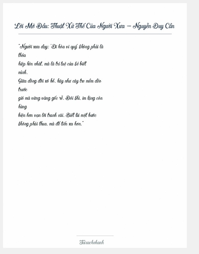 Trích đoạn Thuật Xử Thế Của Người Xưa - Nguyễn Duy Cần